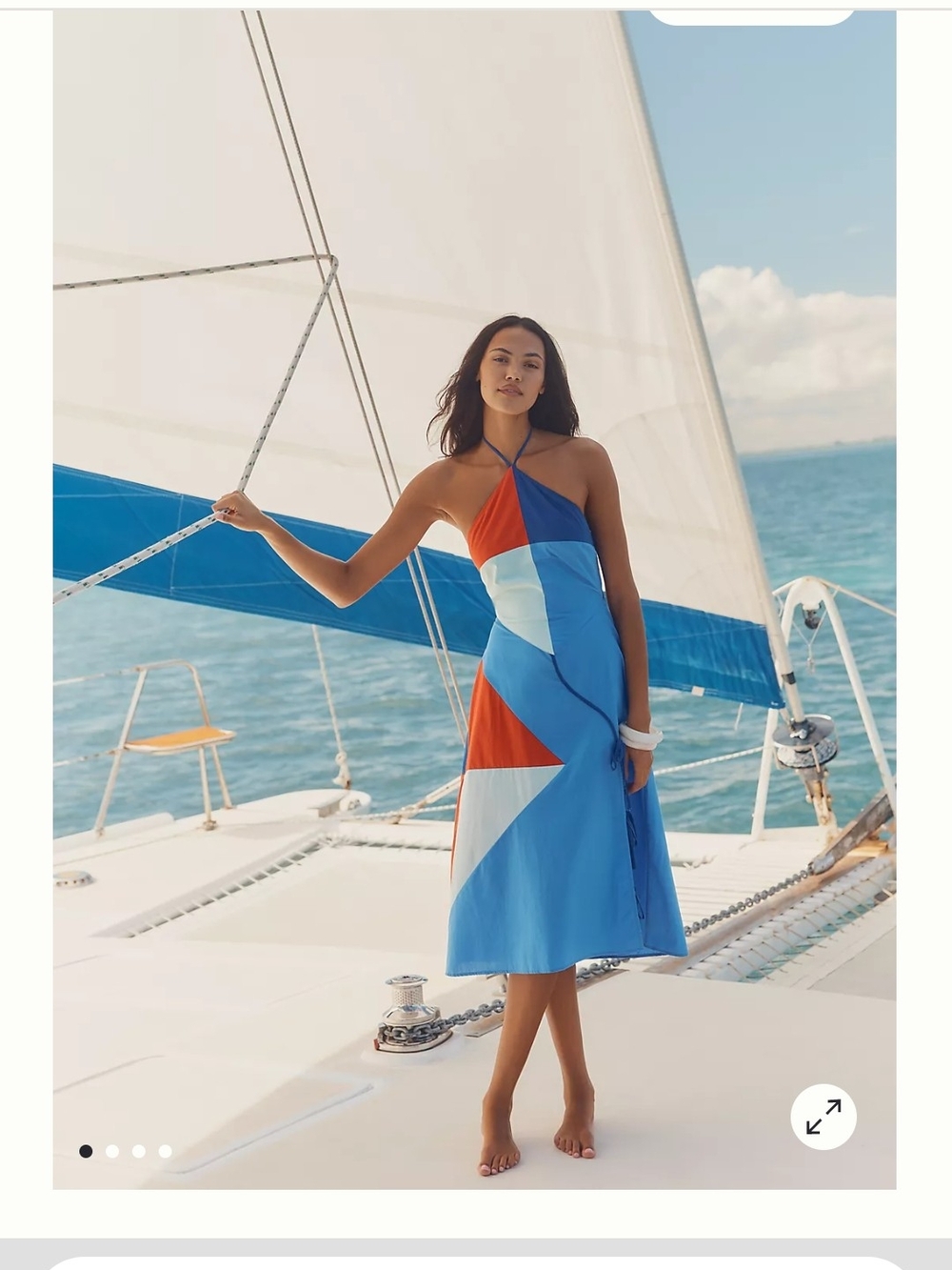 Anthropologie Geometric Halter Midi Dress in Blue and Orange